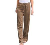 Generisch Pantalon large en lin pour femme avec poche de rangement pratique pour une mode décontractée confortable dans des formes surdimensionnées, kaki, 4XL