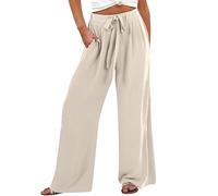 Generisch Pantalon large pour femme avec taille réglable, nœud décoratif pour un confort décontracté et une liberté de mouvement élégante, beige, M