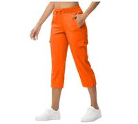 Generisch Pantalon long élastique tendance pour femme avec cordon de serrage, coupe droite, poches latérales, tissu pour un look décontracté, Orange, 3XL