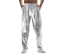 Generisch Pantalon métallique pour homme - Costume de carnaval disco des années 70 et 80 - Pantalon à paillettes avec cordon de serrage - Baggy - Pantalon de jogging - Pour fête, clubwear, Rave Shiny