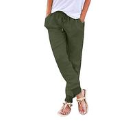 Generisch Pantalon multicolore pour femme en coton délavé avec poches décontractées à la taille élastique, Vert armée., S