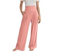 Generisch Pantalon Palazzo en lin pour fille - Style bohème - Jambe large - Taille haute - Pantalon de loisirs 2026 - Plage - Voyage - Vacances, Rose, 12-13 ans