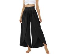Generisch Pantalon Palazzo Femme Élégant Mousseline Pantalon Évasé avec Cordon de Serrage Pantalon de Danse Jambe Large Pantalon de Loisirs Pantalon en Tissu Taille Élastique Pantalon Coulissant
