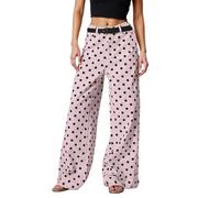 Generisch Pantalon polka décontracté pour femme avec coupe décontractée, taille moyenne, jambe droite et design classique à cinq poches pour un usage quotidien optimal, Rose, L