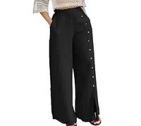 Generisch Pantalon pour femme avec boutons fendus et jambes larges, taille haute, ample, pantalon de loisirs 3/4, tissu palazzo, élégant, long, pantalon de jogging, pantalon baggy, respirant, Noir ,