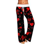 Generisch Pantalon pour femme avec imprimé d'amour romantique, cordon de serrage pratique pour une largeur confortable et un style décontracté, Noir , L