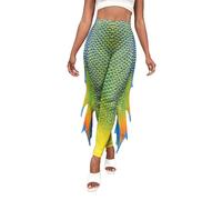 Generisch Pantalon pour femme avec imprimé écailles de poisson pour un look élégant et tendance en différentes occasions, vert, L