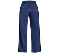 Generisch Pantalon pour femme avec jambes larges et bandes contrastées - Pantalon de loisirs décontracté avec cordon de serrage - Pantalon Palazzo sportif pour le quotidien et le salon, Style_x07 bleu