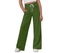 Generisch Pantalon pour fille avec jambes larges et taille élastique, jambe droite, pantalon décontracté pour enfants et adolescents, mode d'été, couleur pure, bas long, vert, 11-12 ans