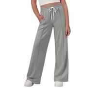 Generisch Pantalon pour fille avec jambes larges et taille élastique, jambe droite, pantalon décontracté pour enfants et adolescents, mode d'été, couleur pure, bas long, gris, 7-8 ans