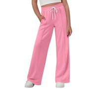 Generisch Pantalon pour fille avec jambes larges - Taille élastique - Coupe droite - Pantalon décontracté pour enfants et adolescents - Mode d'été - Couleur pure - Bas long, rouge, 9-10 ans