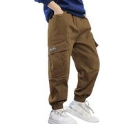Generisch Pantalon pour garçon avec cordon de serrage élastique Pantalon de jogging actif en polaire chaud pour enfants, marron, 8-10 ans
