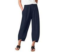 Generisch Pantalon quotidien pour femme avec huit options de longueur différentes, poches pratiques, taille extensible pour un confort optimal, Marine, L