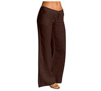 Generisch Pantalon S Femme Coton Décontracté Longue Chaîne de Dessin Large Solide Lin Taille Élastique Pantalon de Rééducation Femme Court, marron, L