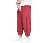 Generisch Pantalon sarouel baggy pour homme - Long - Taille élastique - Pantalon de jogging large - Respirant - Pantalon bombé - Pantalon japonais - Uni - Pantalon Aladin Y2k - Hippie - Streetwear