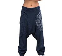 Generisch Pantalon sarouel pour homme avec imprimé en lin et coton - Pantalon bouffant respirant - Pantalon Aladin - Pantalon de jogging léger et élastique - Pantalon de yoga - Pantalon de loisirs