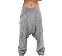 Generisch Pantalon sarouel pour homme avec imprimé en lin et coton - Pantalon bouffant respirant - Pantalon Aladin - Pantalon de jogging léger et élastique - Pantalon de yoga - Pantalon de loisirs