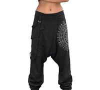 Generisch Pantalon sarouel pour homme avec imprimé en lin et coton - Pantalon bouffant respirant - Pantalon Aladin - Pantalon de jogging léger et élastique - Pantalon de yoga - Pantalon de loisirs
