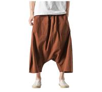 Generisch Pantalon sarouel pour homme, confortable, taille élastique, tendance, uni, décontracté, yoga, hippie, large, baggy, respirant, pantalon bombé japonais, pantalon Aladin, Y2k, hippie