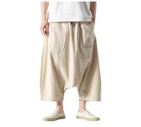 Generisch Pantalon sarouel pour homme, confortable, taille élastique, tendance, uni, décontracté, yoga, hippie, large, baggy, respirant, pantalon bombé japonais, pantalon Aladin, Y2k, hippie