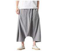 Generisch Pantalon sarouel pour homme, confortable, taille élastique, tendance, uni, décontracté, yoga, hippie, large, baggy, respirant, pantalon bombé japonais, pantalon Aladin, Y2k, hippie