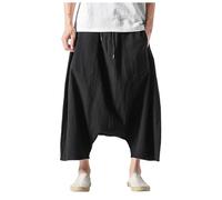 Generisch Pantalon sarouel pour homme, confortable, taille élastique, tendance, uni, décontracté, yoga, hippie, large, baggy, respirant, pantalon bombé japonais, pantalon Aladin, Y2k, hippie
