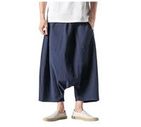 Generisch Pantalon sarouel pour homme, confortable, taille élastique, tendance, uni, décontracté, yoga, hippie, large, baggy, respirant, pantalon bombé japonais, pantalon Aladin, Y2k, hippie