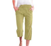 Generisch Pantalon taille haute pour femme avec cordon de serrage élastique large pour un confort décontracté au quotidien, Vert armée., S
