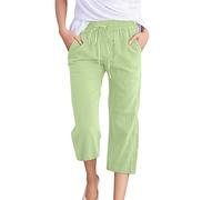 Generisch Pantalon taille haute pour femme avec cordon de serrage élastique large pour un confort décontracté au quotidien, Vert menthe., L