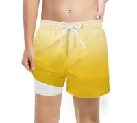 Generisch Pantalon taille maillot de bain décontracté pour garçon avec doublure de compression, short de bain stretch, short court cool, jaune, 8 ans