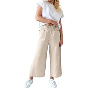 Generisch Pantalon tendance en lin pour femme avec aspect rayé chic, poches pratiques pour un look décontracté, beige, L