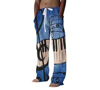Generisch Pantalon tendance en lin pour homme avec motif imprimé et laçage pour une mode décontractée et décontractée, bleu ciel, XL