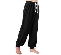 Generisch Pantalon tendance pour homme avec look estival, sangle de cheville médiéval pour une élégance décontractée par temps chaud, Noir , M
