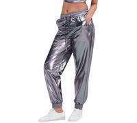 Generisch Pantalon uni grande taille pour femme tendance urbain avec gaufrage doré de style sportif, legging de performance lumineux et ample, gris, XXL