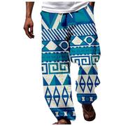 Generisch Pantalons Cargo Hommes Africain Dashiki Style Traditionnel Casual Pantalon Été Hawaï Vacances Ankara Plage Pantalon à Fleurs Hommes Pantalon avec Poche, bleu, S
