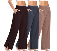 Generisch Pantalons de Jogging Femmes Pantalons de Sport 3 Pièces Chaudes Femmes Jambes Larges Décontracté Lâche Yoga Jogging Maison Pyjama Pantalons Poches Fluides Casual, marron, M