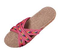 Generisch Pantoufles antidérapantes pour homme et femme - Pour l'été - Lin - Paille - Glissants - À bout ouvert - Pour le bain et le spa - Chaussures légères - Pour adultes et adultes, rose, 44 EU