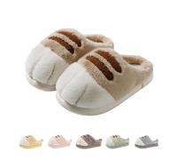 Generisch Pantoufles avec pattes de chat, pantoufles de dessin animé pour femme, pantoufles chaudes et moelleuses pour la maison d'hiver en intérieur, kaki, 44/45 EU