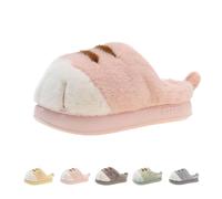 Generisch Pantoufles avec pattes de chat, pantoufles de dessin animé pour femme, pantoufles chaudes et moelleuses pour la maison d'hiver en intérieur, rose bonbon, 40/41 EU