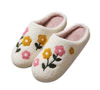 Generisch Pantoufles chaudes en mousse à mémoire de forme pour femme - Chaussons d'hiver mignons avec motif floral - Chaussons en peluche douce - Chaussons pour femme - Fond plat - Antidérapants