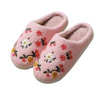 Generisch Pantoufles chaudes en mousse à mémoire de forme pour femme - Chaussons d'hiver mignons avec motif floral - Chaussons en peluche douce - Chaussons pour femme - Fond plat - Antidérapants, Rose