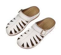 Generisch Pantoufles d'été en cuir pour femme - Noir - Talon compensé - Imperméables - Creuses - Antidérapantes - Plateforme d'été - Chaussures de plage - Chaussures légères, Blanc., 38 EU