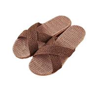 Generisch Pantoufles d'été en lin tressé pour femme - Chaussures d'été plates en lin tressé - Respirantes - Confortables - Anti-transpiration - Style bohème, café, 35 EU