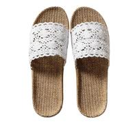 Generisch Pantoufles d'été légères en lin pour femme - Pantoufles en tricot - Pantoufles de bain - Antidérapantes - Pour sauna, bain - Espadrilles - Sandales de plage, Blanc., 39