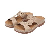 Generisch Pantoufles d'été orthopédiques avec talon compensé, orteils ouverts, claquettes en cuir, semelle souple, plateforme ouverte, sandales de loisirs, larges pieds, chaussures d'été, beige, 42 EU