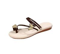 Generisch Pantoufles d'été ouvertes avec sangle à nœud - Mules décontractées - Tendance - Confortables - Chaussures de plage plates pour femme, café, 43 EU