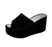 Generisch Pantoufles d'été pour femme - Confortables - Talon compensé - Sandales orthopédiques décontractées - Sandales d'extérieur modernes - Sandales compensées respirantes, Noir , 38 EU