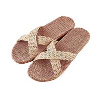 Generisch Pantoufles d'été pour femme - En lin tressé - Pour l'été - Plates - Tressées - Respirantes - Confortables - Anti-transpiration - Style bohème, beige, 37 EU