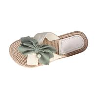 Generisch Pantoufles d'été pour femme - Style bohème - En lin tressé - Style vintage - Avec nœud - Légères - Confortables