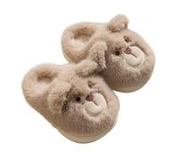 Generisch Pantoufles d'hiver chaudes pour filles - Chaussures confortables pour la maison - Avec un design d'ours mignon - Pour les tout-petits et les enfants, kaki, 23 EU